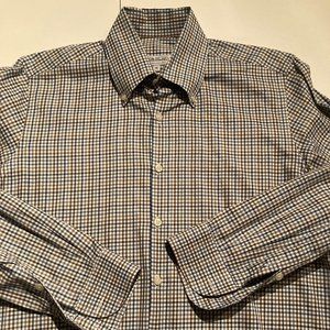 Piattelli Barneys New York Mens Long Sleeve Button Down Shirt Multicolor Checks